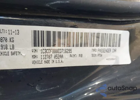 2014 Dodge Dart Sxt из США, поврежденный, VIN 1C3CDFBB8ED716295